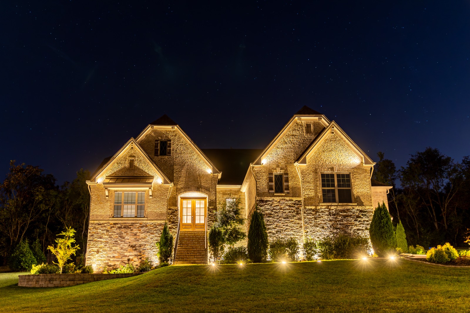 Outdoor lighting project at night, Middle Tennessee